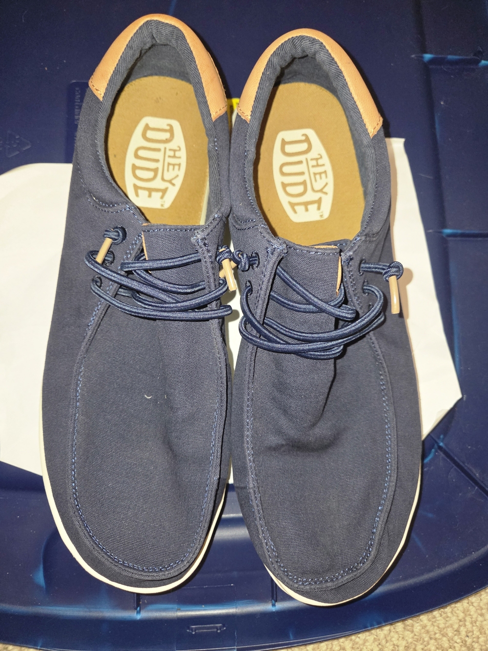 Hey Dude Navy Canvas Slip-On Loafers with Tan Accents
